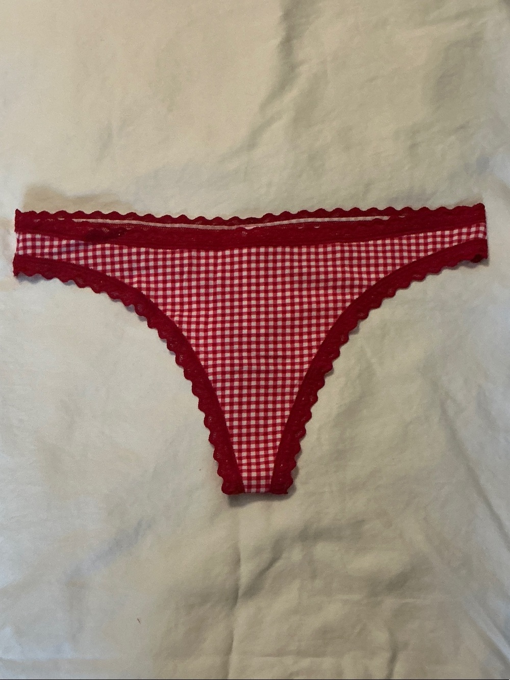 Victoria's Secret Red Gingham Lace-Trim Thong